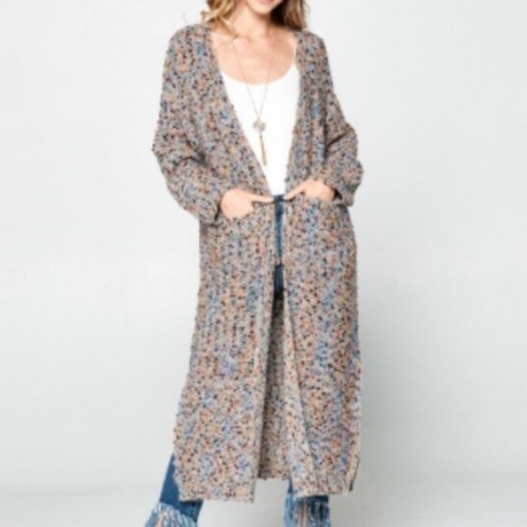 Duster Cardigan Sweater Popcorn Mauve - Picture 1 of 12